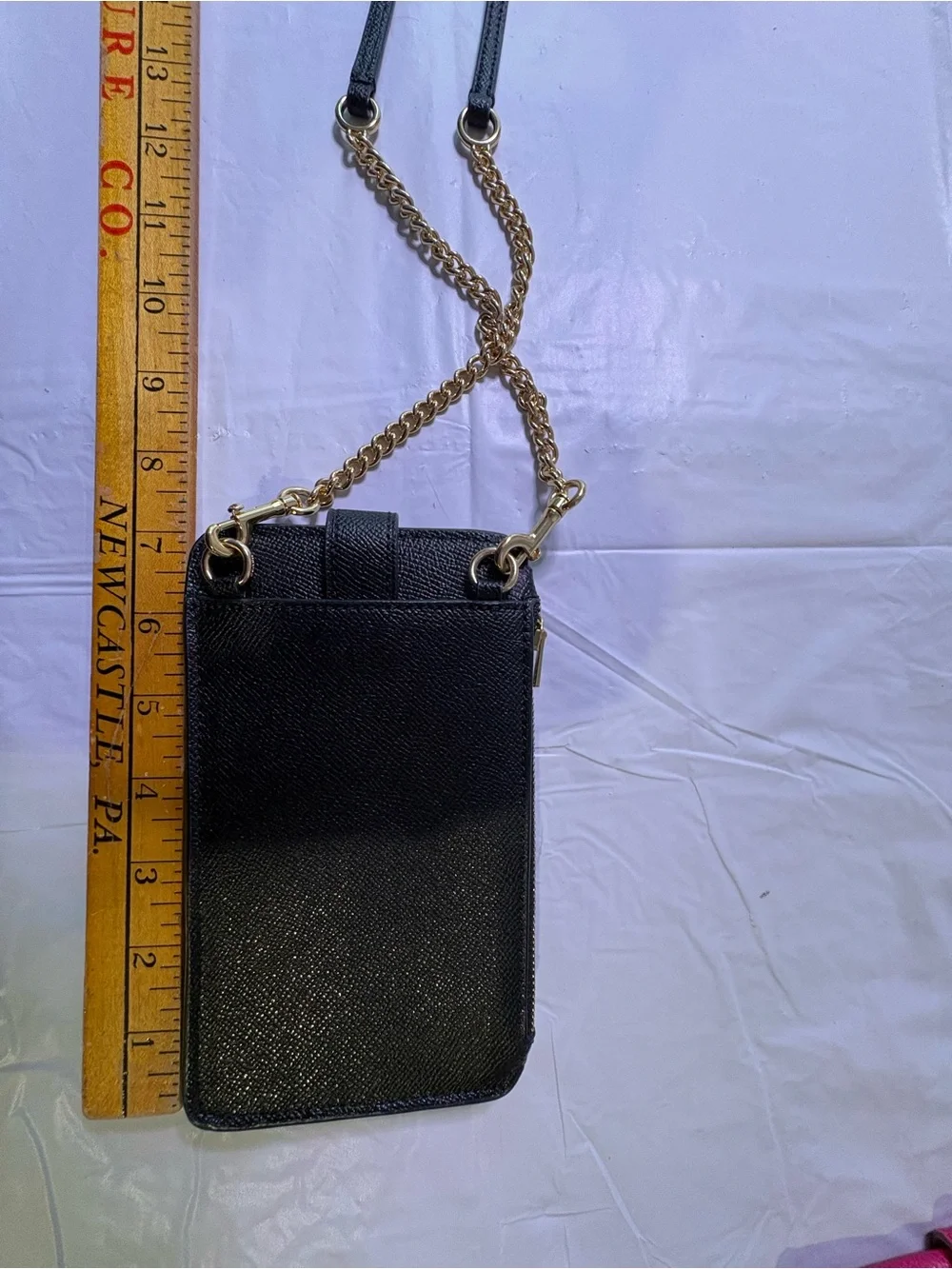 Coach Black Leather Crossbody Phone Pouch with Gold Hardware